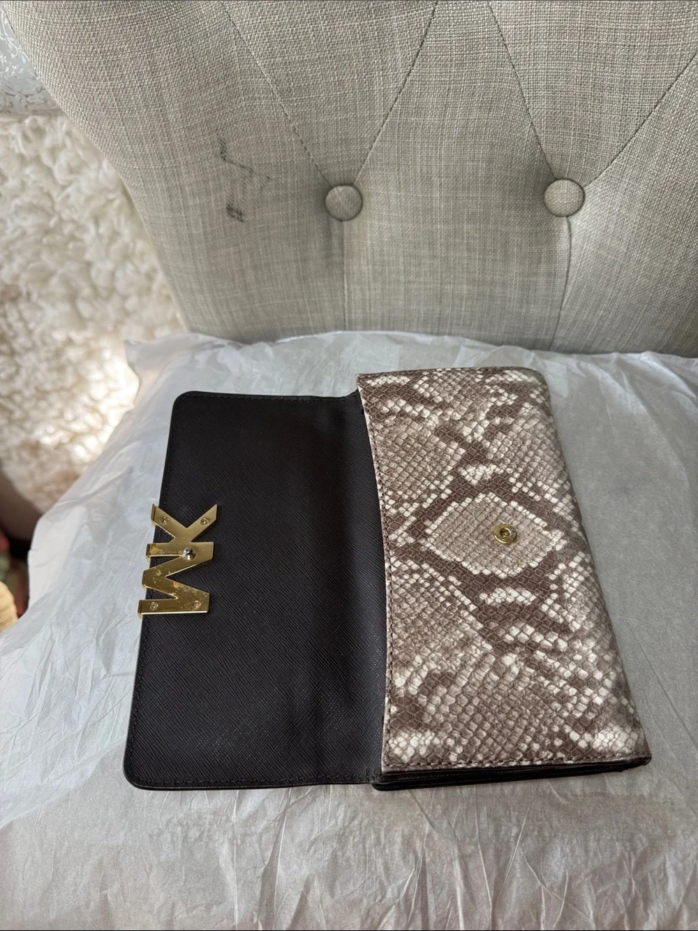 Michael Kors Beige Snake-Print Shoulder Tote with Matching Wallet